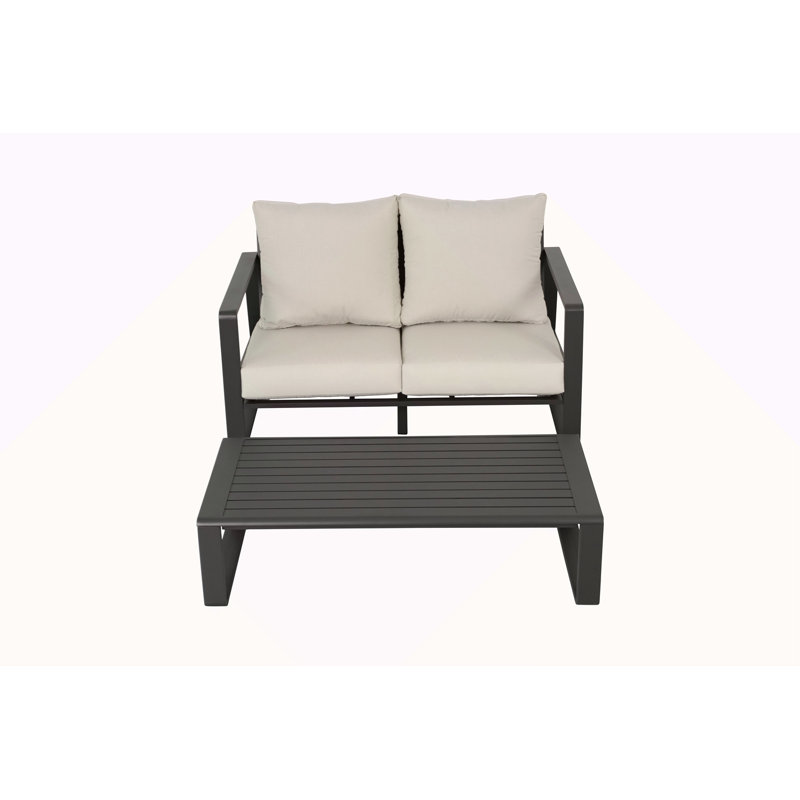 Double Sofa + Rectangular Coffee Table, Beige, Black