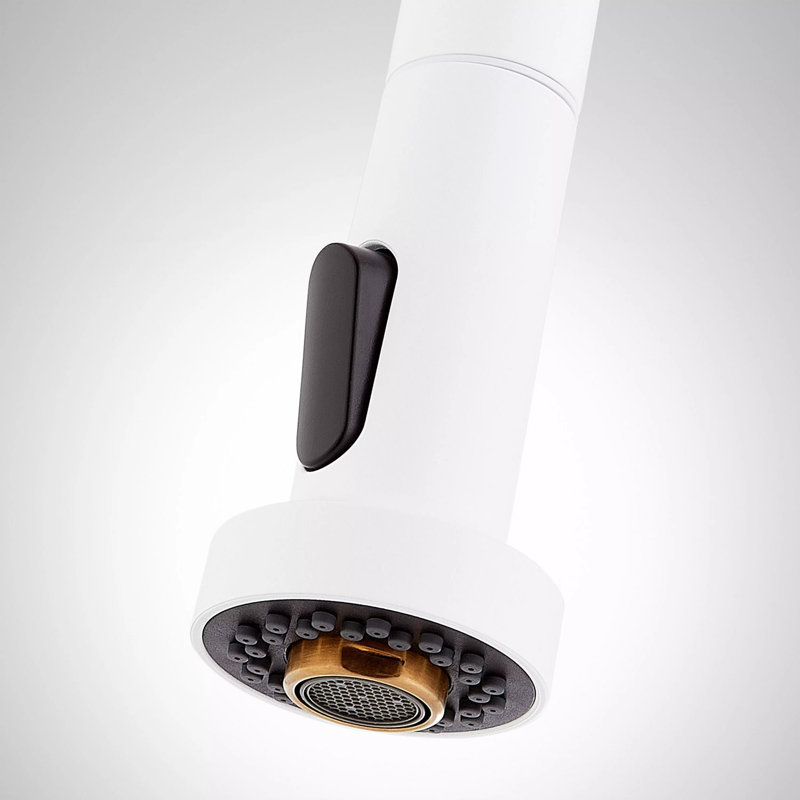Matte White and Brushed Gold Single Handle Pull-Down Kitchen Faucet