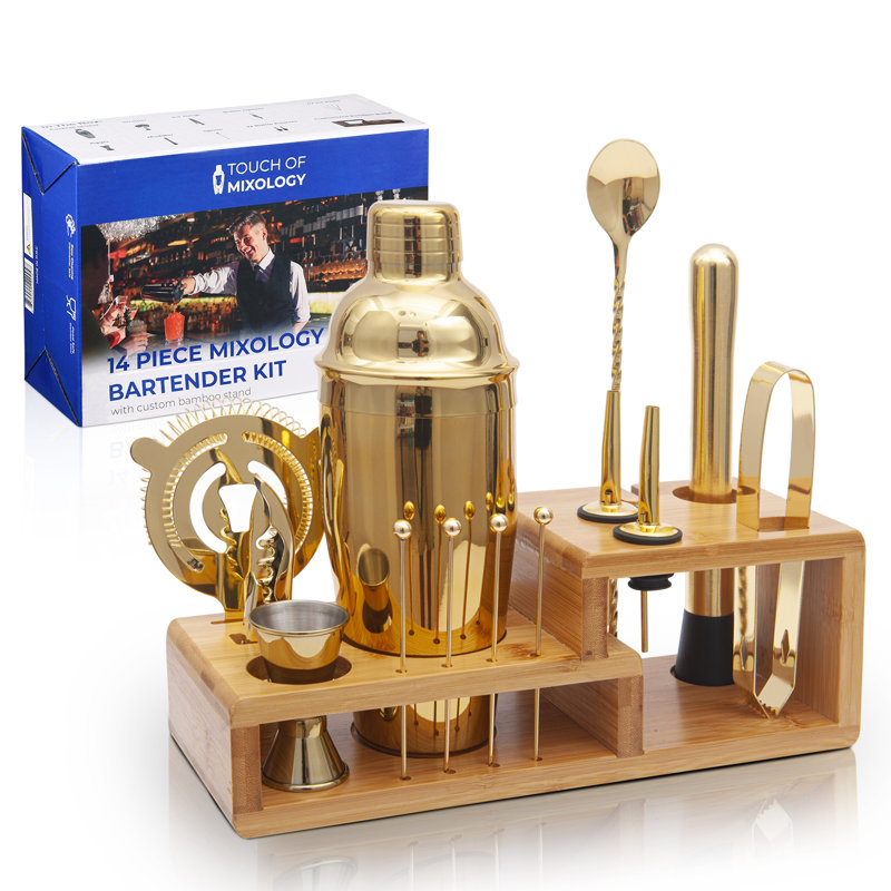 Rylon Bartender Kit - Bar Tool Set - Mixology Bar Set Cocktail Shaker Set, Gold