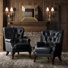 Ansumana 31.5" W Genuine Leather Wingback Club Chairs with Nailhead Trim (Set of 2)