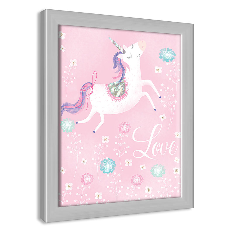 «Love Unicorn», art encadré, H 10 po x l 8 po x P 1,18 po, Cadre argenté