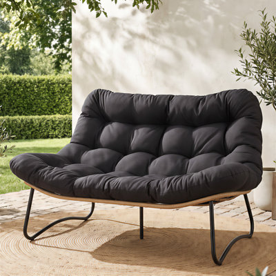 Outdoor Oversized Loveseat with Cushion, PE Wicker Double Lounge Chair for Patio, Porch, Balcony, Garden
