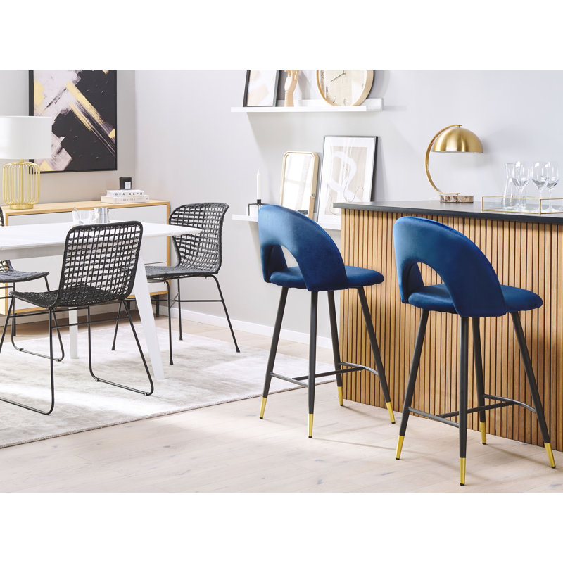 Aubin Upholstered Counter Stool with Metal Frame, Blue