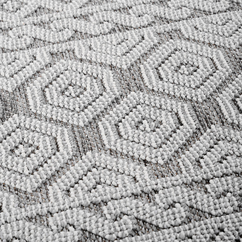 Area Rug, Guros Collection Grey / White / Geometric Indoor / Outdoor, Rectangle 5'3" x 7'6"