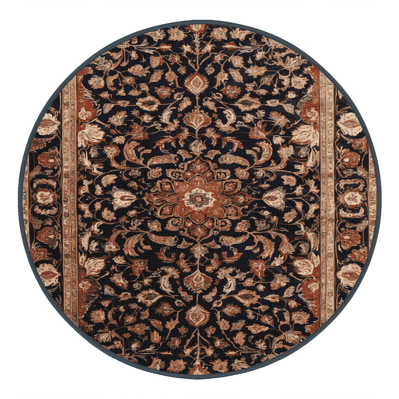 Tapis persan noir lavable à la machine, Rond 6 pi