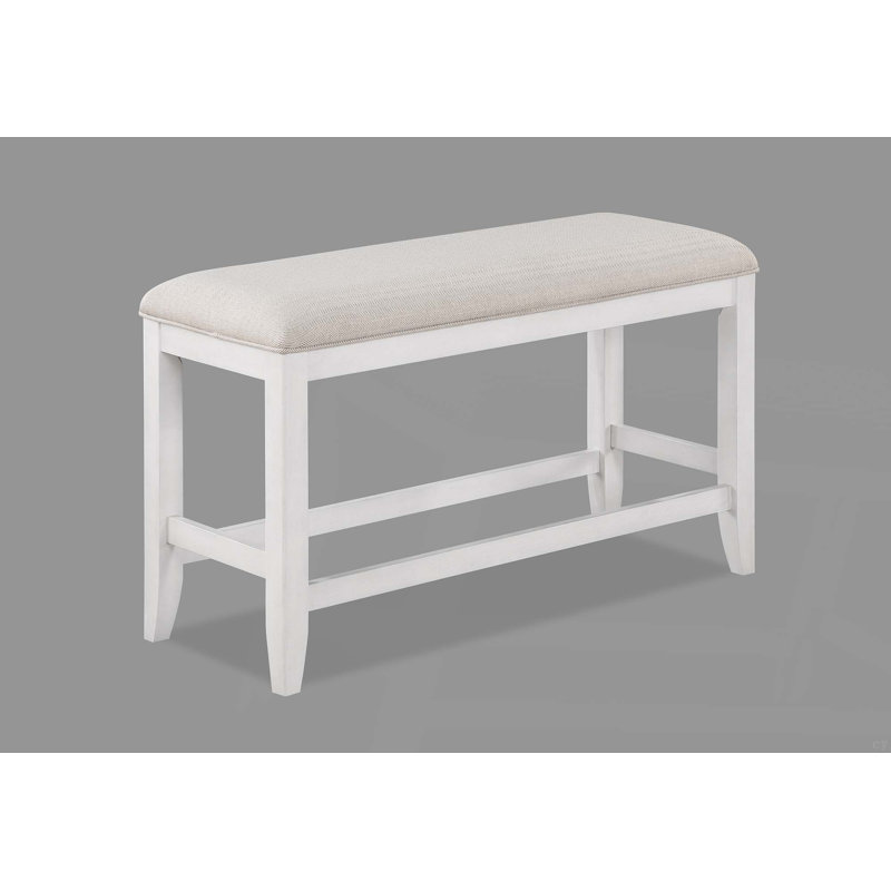 Transitional Finish Fabric Upholstered Counter-Height Dining Bench, White, White