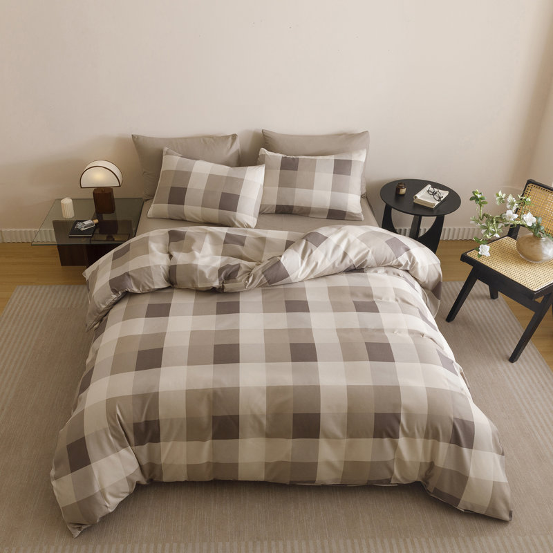 Grid Comforter Set Plaid Bedding Set 1 Checkered Comforter with Pillowcases, Full Comforter + 2 Standard Pillowcases
