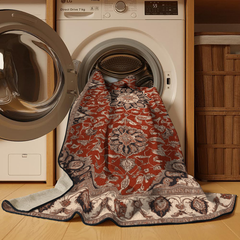 Tapis brun lavable à la machine, Rond 3 pi