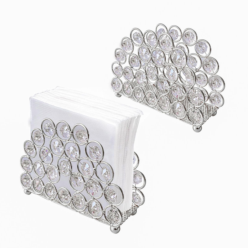 Napkin Holder For Table Set Of 2, Crystal Beads Napkin Holders For Paper Napkins Modern Tissue Dispenser (Silver)