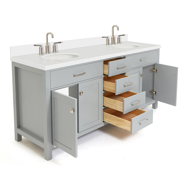 Macnair 73'' Double Bathroom Vanity with White Quartz Top, Gray