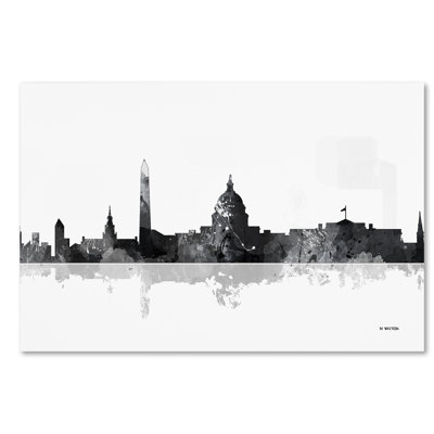 Wrapped Canvas Wall Art - Marlene Watson 'Washington DC Skyline BG-1' Wall Art for Living Room, Bedroom, or Office Décor - 30x47