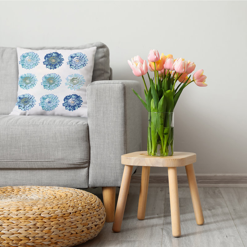 Coussin décoratif floral, 16 po x 16 po, Bleu cobalt foncé
