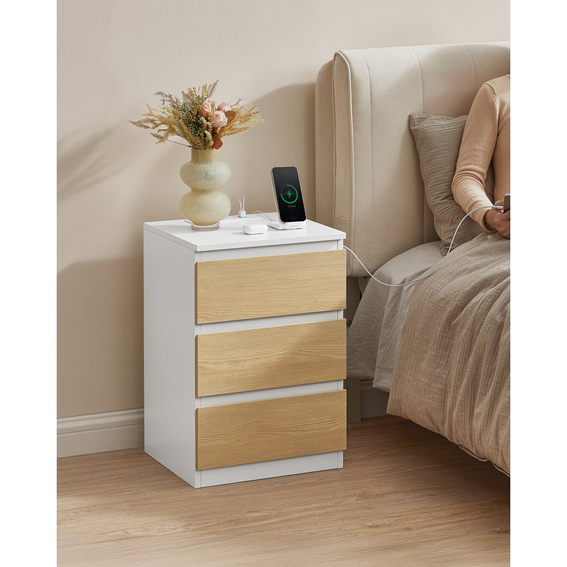 Rumena 40cm W Manufactured Wood Bedside Table, White/Natural