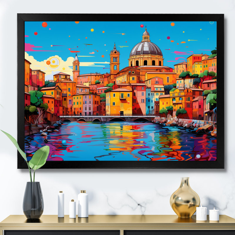Popart Rome City I, reproduction d'art sur toile, H 30 po x l 40 po x P 1,5 po, Cadre flottant noir