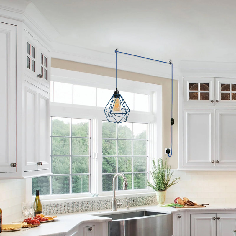 Peggie 1-Light Gold Geometric Pendant Light – Modern Ceiling Hanging Fixture by Fairmont Park, Blue