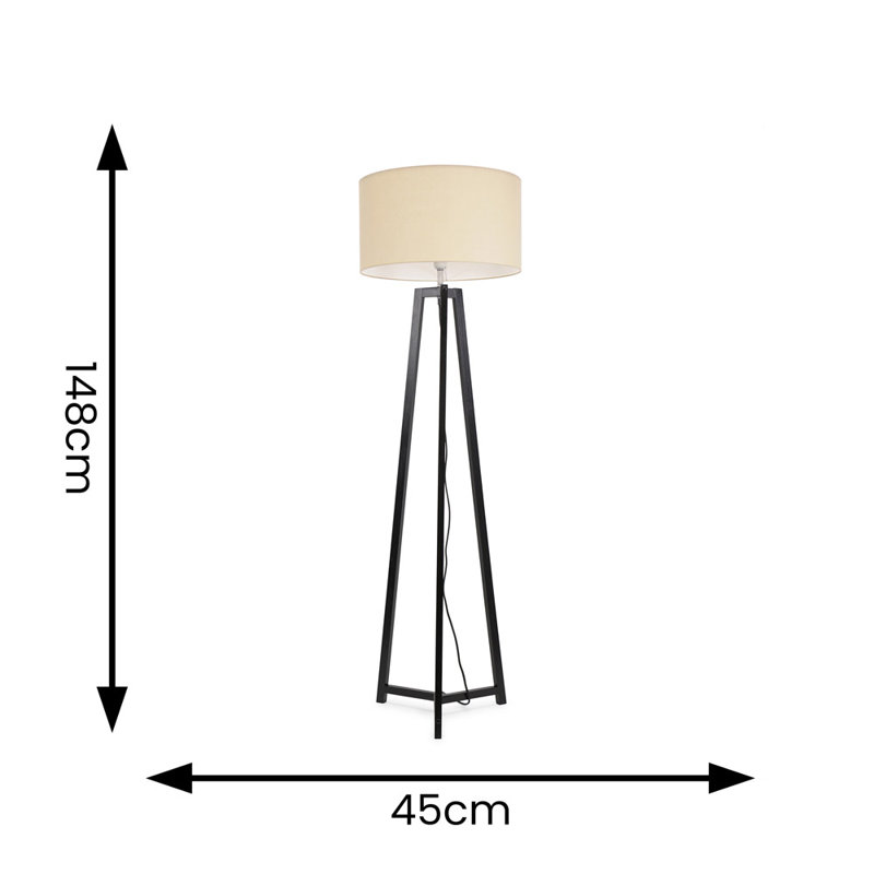 Rhavyn 148cm Traditional Floor Lamp, Matte Black, Natural