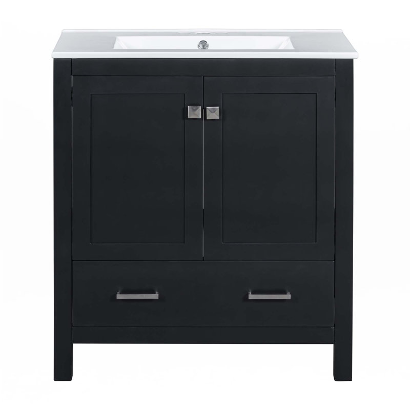 Meuble-lavabo 30 po avec lavabo simple, Argent argent, Noir, noir, noir, noir