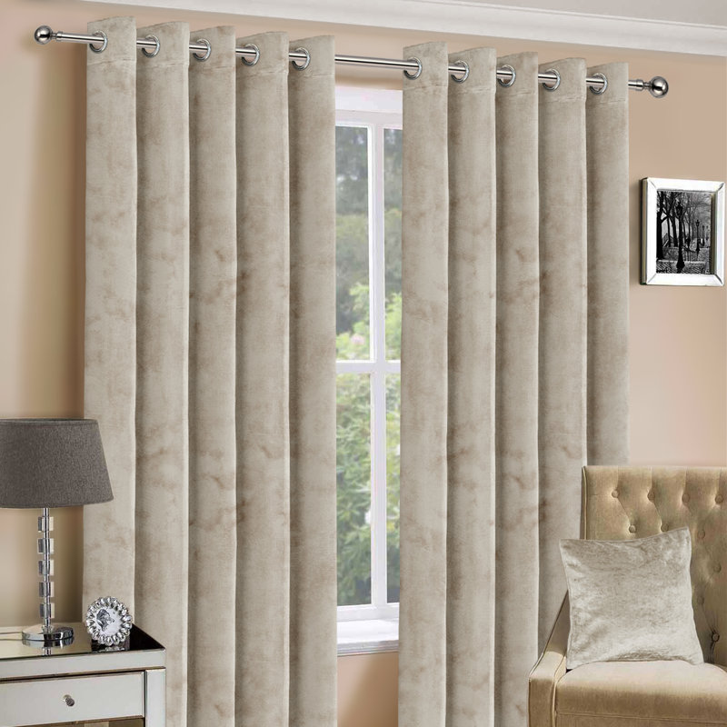 Hollange Crushed Velvet Eyelet Windows Panel Curtains, Begie, 168 W x 137 D cm