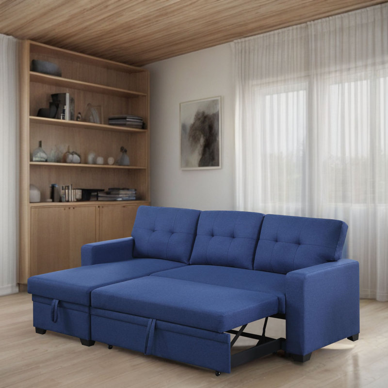 Canapé modulaire rembourré escamotable, Lin bleu