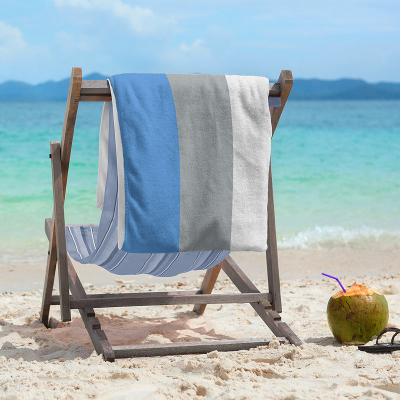 Cotton Blend Beach Towel, Gray/Light Gray/Light Blue