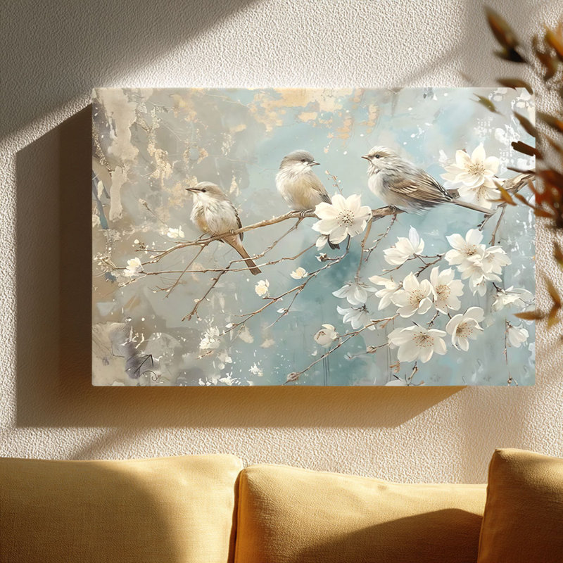Cadre tendu Soft Bird & Blossom, 16 * 12 pouces (40 * 30 * 2cm)
