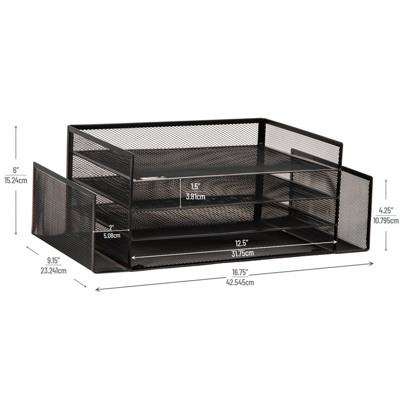  Rangement de bureau, rangement pour dossiers, bac à papier, espace de travail, bureau, treillis métallique, L 16,75 po x l 9,15 po x H 6 po