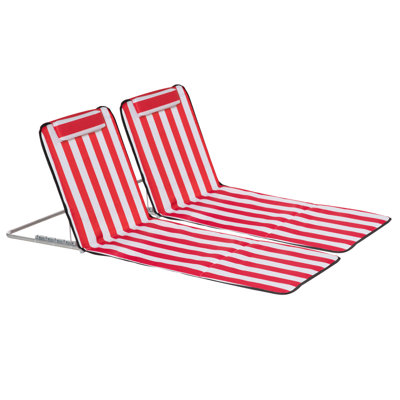 Beach Lounge Chair Sun Lounger, Ground Beach Mat, Red and White