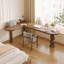 Bureau brun en bois massif en forme de L-984153710-984153708