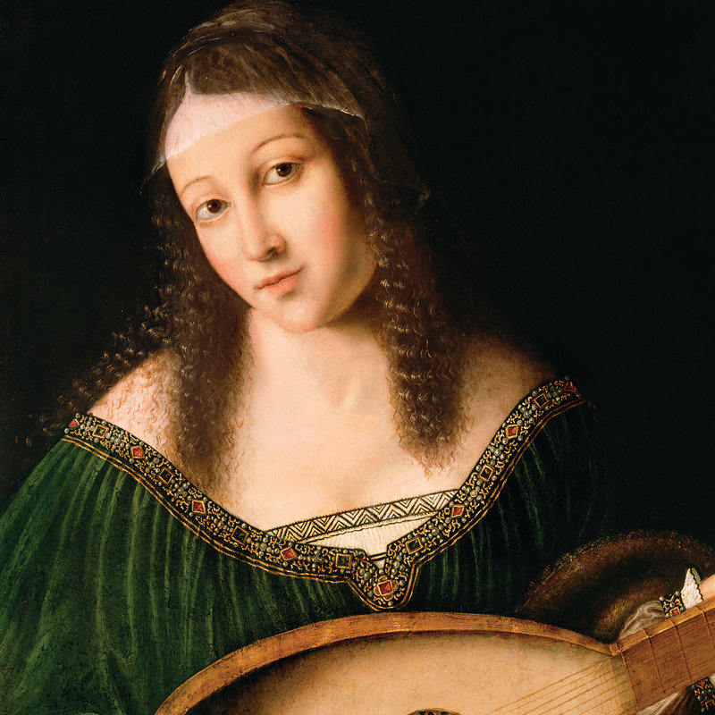 «Lady jouant un luth», reproduction d'art sur toile encadrée 1530, H 19,5 po x l 16,5 po x P 1,875 po