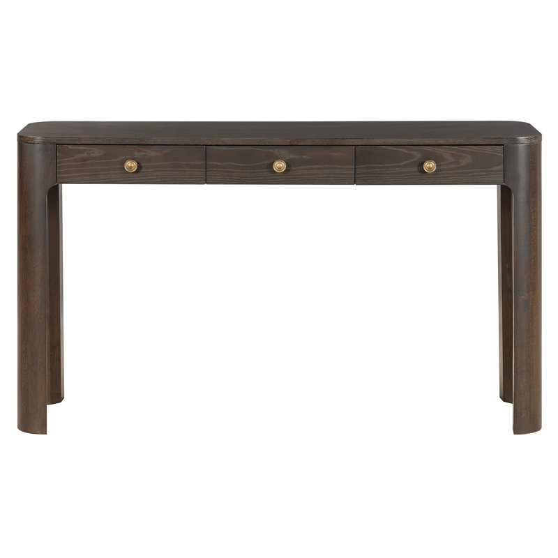 Console Table With Curved Corners With 3 Concealed Drawers And Thick Legs, Espresso Finish