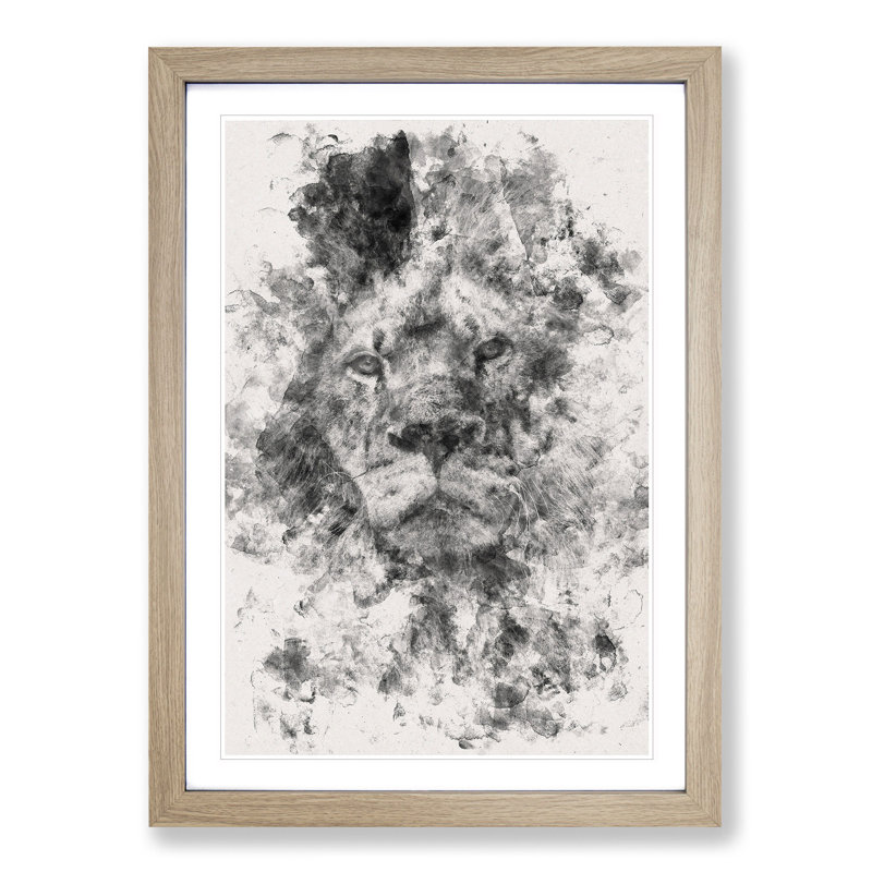The Proud Lion - Picture Frame Graphic Art, Oak Framed, 33cm H x 24cm W x 2cm D