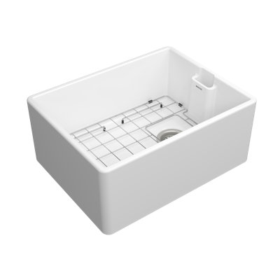 Belfast T90 Ceramic Kitchen Sink, White, with Bottom Grid