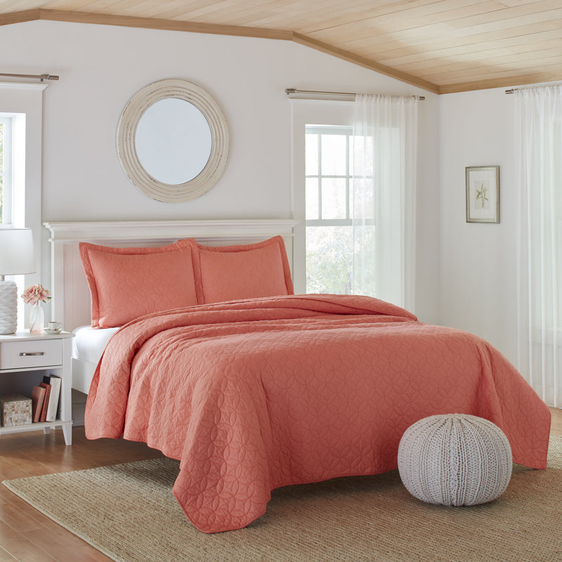 Ensemble de courtepointe réversible Laura Ashley, Courtepointe double / grand + 2 taies décoratives, Corail