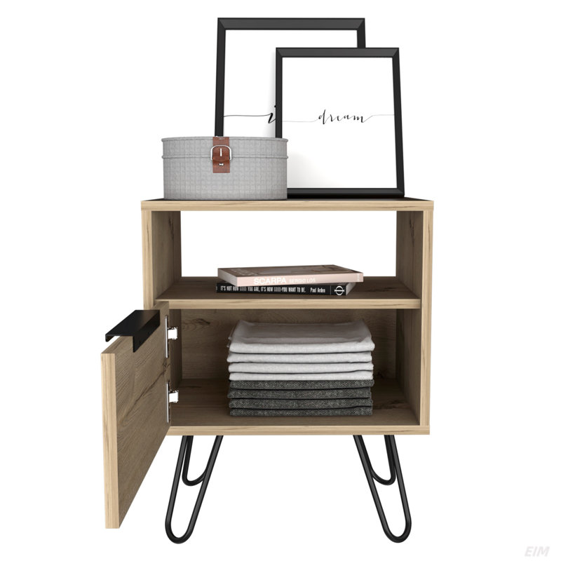 Jacara metal bedside table, Chêne
