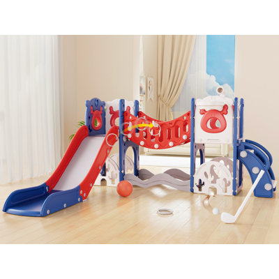 11 In 1 Toddler Slide With Climbing Bridge And Golf Set For Kids Age 1-3