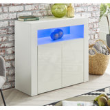 Tereza White Gloss Sideboard Cabinet, 2 Door Buffet with Lights, Adjustable Shelf, Glossy Doors