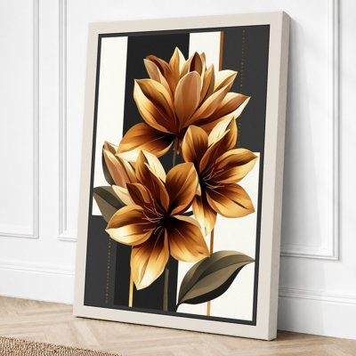 Golden Lotus Blooms Botanical - Wrapped Canvas