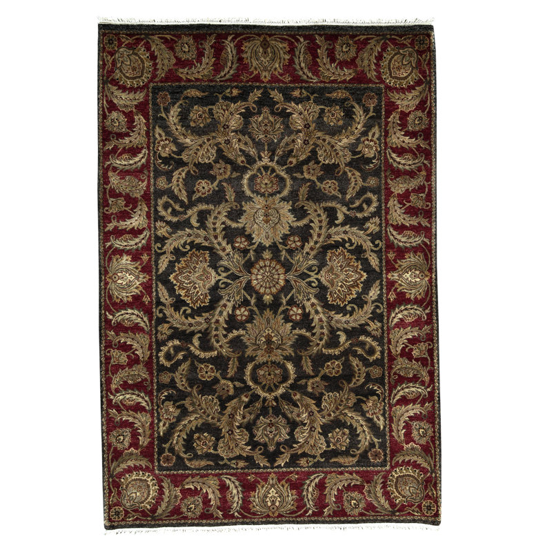 Tapis noir et rouge de haute qualité noué à la main