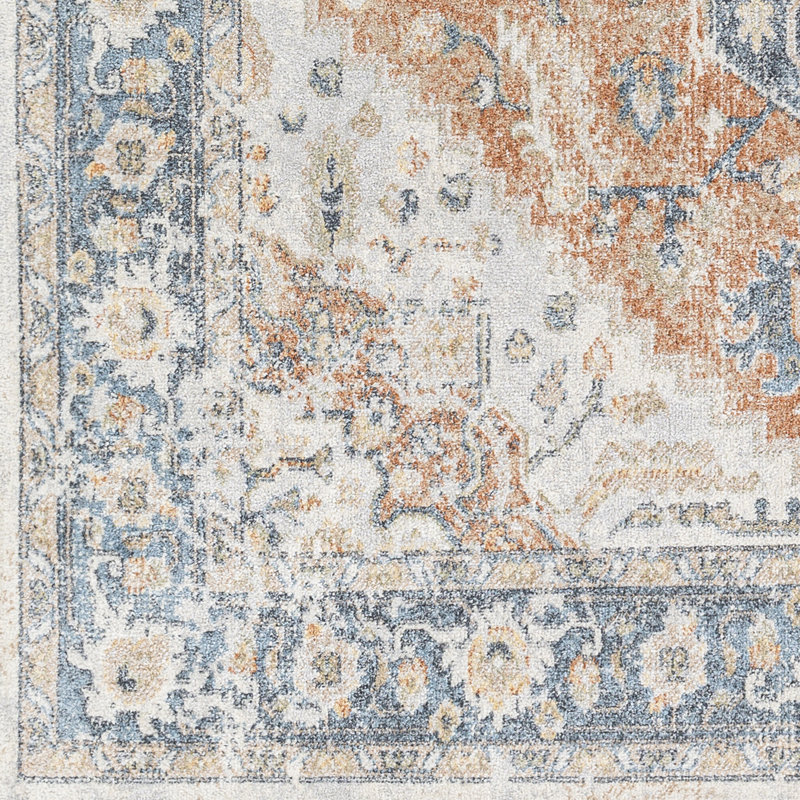 Tapis oriental en polyester tissé à la machine bleu foncé / rouille Bejarano Kirklin, Tapis de couloir 2 pi 7 po x 7 pi 3 po