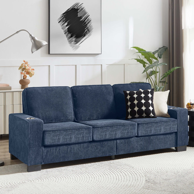 83.86"Corduroy Fabric Sofa, Corduroy - Blue