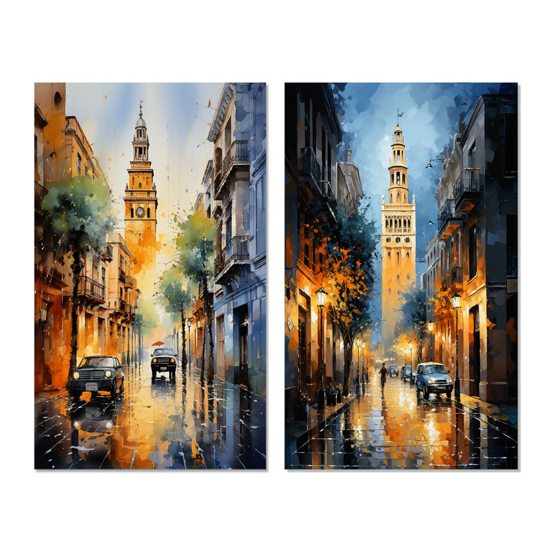 «Espagne Sevilles Iconic Giralda», 2 pièces, Toile tendue, H 32 po x l 32 po