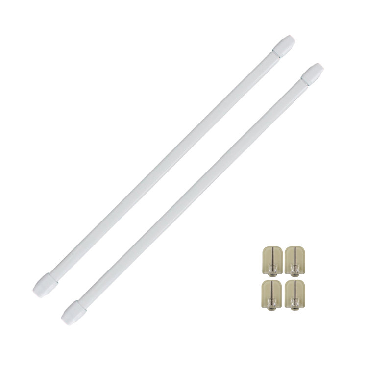 Ensemble de 2 tringles à rideaux café 24 "à 32" et 4 crochets auto-adhésifs blancs, Blanc, 16" – 24"