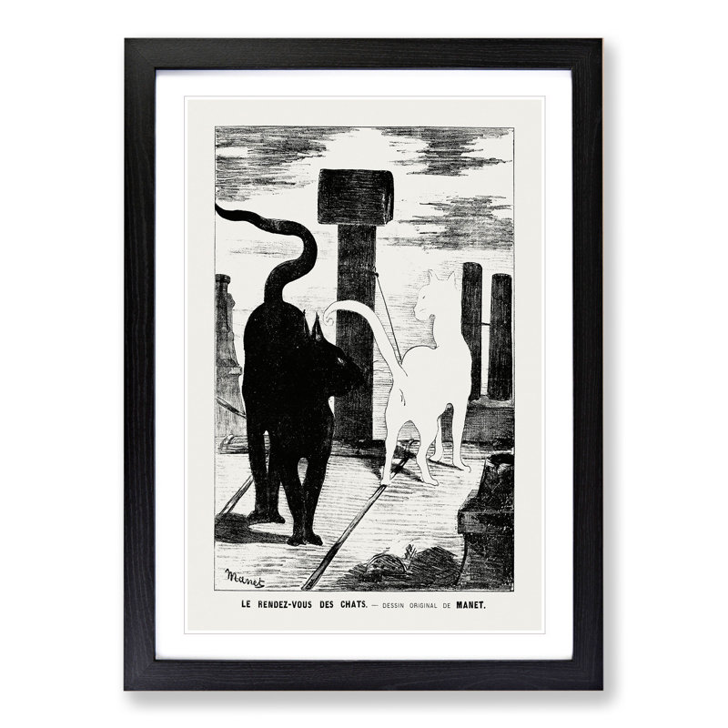 The Cats Rendezvous Vol.2 by Edouard Manet - Picture Frame Painting, 48cm H x 36cm W x 2cm D, Black Framed