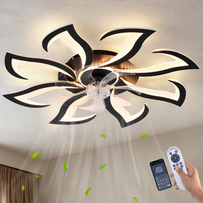 Ventilateur de plafond monobloc de 32 pouces en ABS noir avec lumière, télécommande et moteur CC silencieux