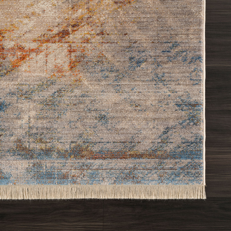 Vintage Overdyed Abstract Performance Area Rug with Fringe, Rectangle 9' x 12'