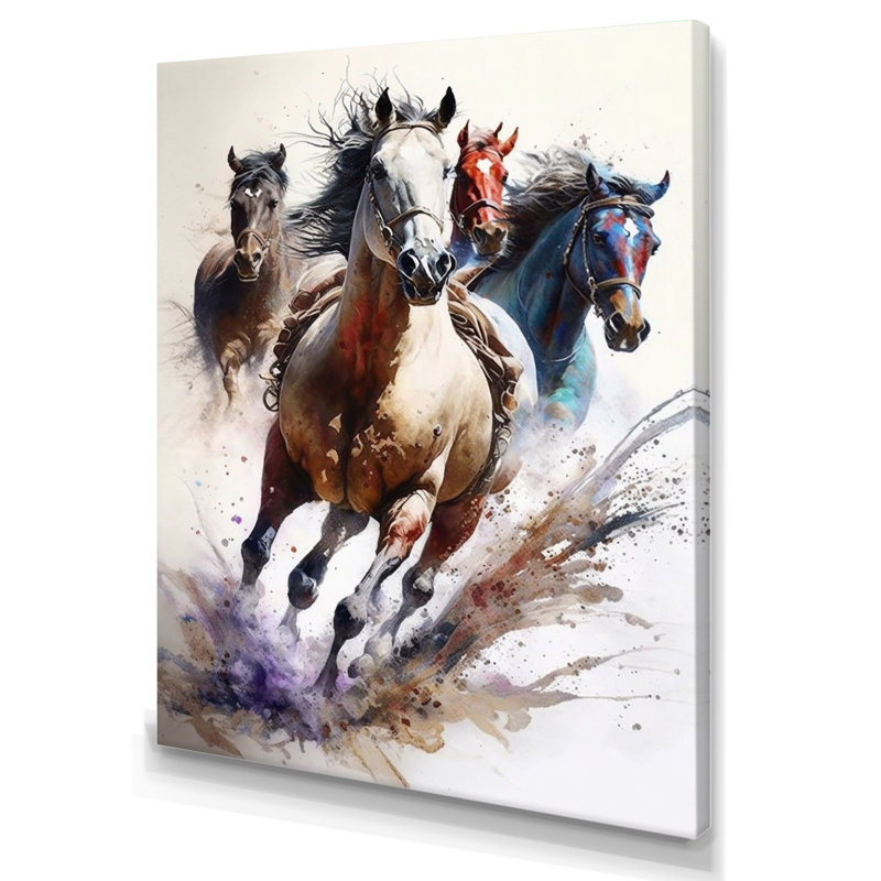 Troupeau de chevaux qui courent - reproduction sur toile, L 30 po x H 40 po, Toile tendue