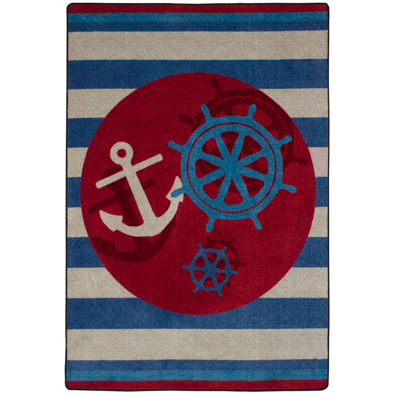 Tapis rayé bleu / rouge Aquavia, Rectangle 5 pi 4 po x 7 pi 8 po