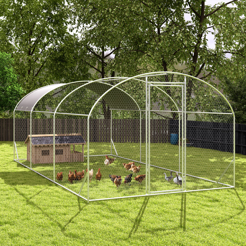 108" W x 228" D Round Roof, Heavy Duty Outdoor Chicken Coop, Walk-in Poultry Cage Chicken Run with Waterproof Cover and Lockable Door