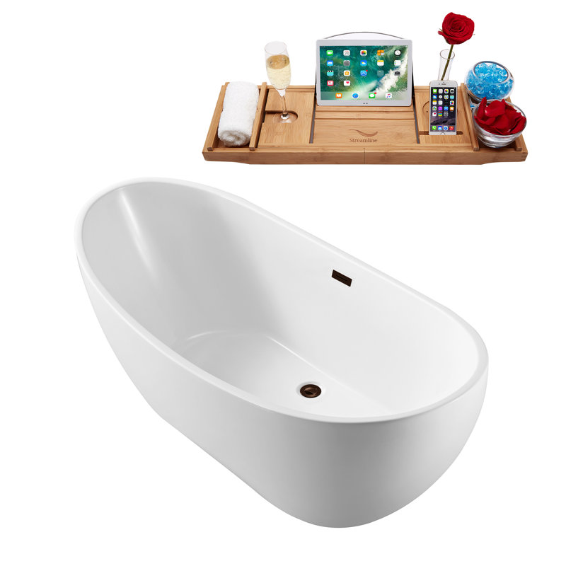 Baignoire de trempage en acrylique avec drain et plateau en bambou Streamline, Bronze huilé mat