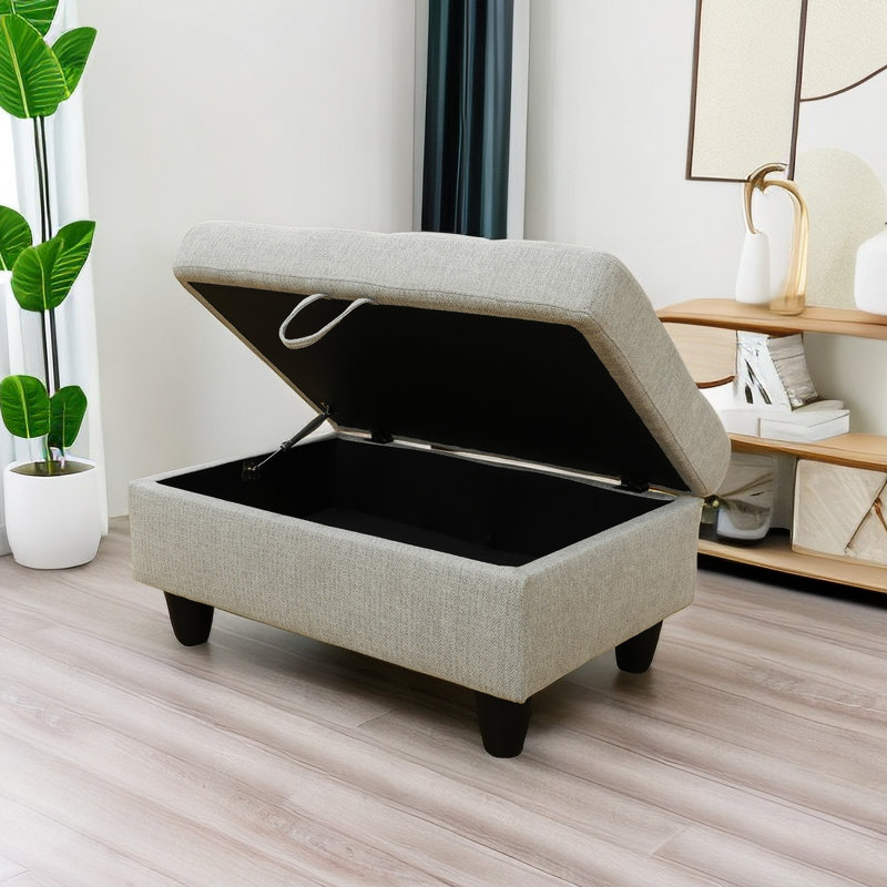Faux Leather Upholstered Storage Bench, White Gray